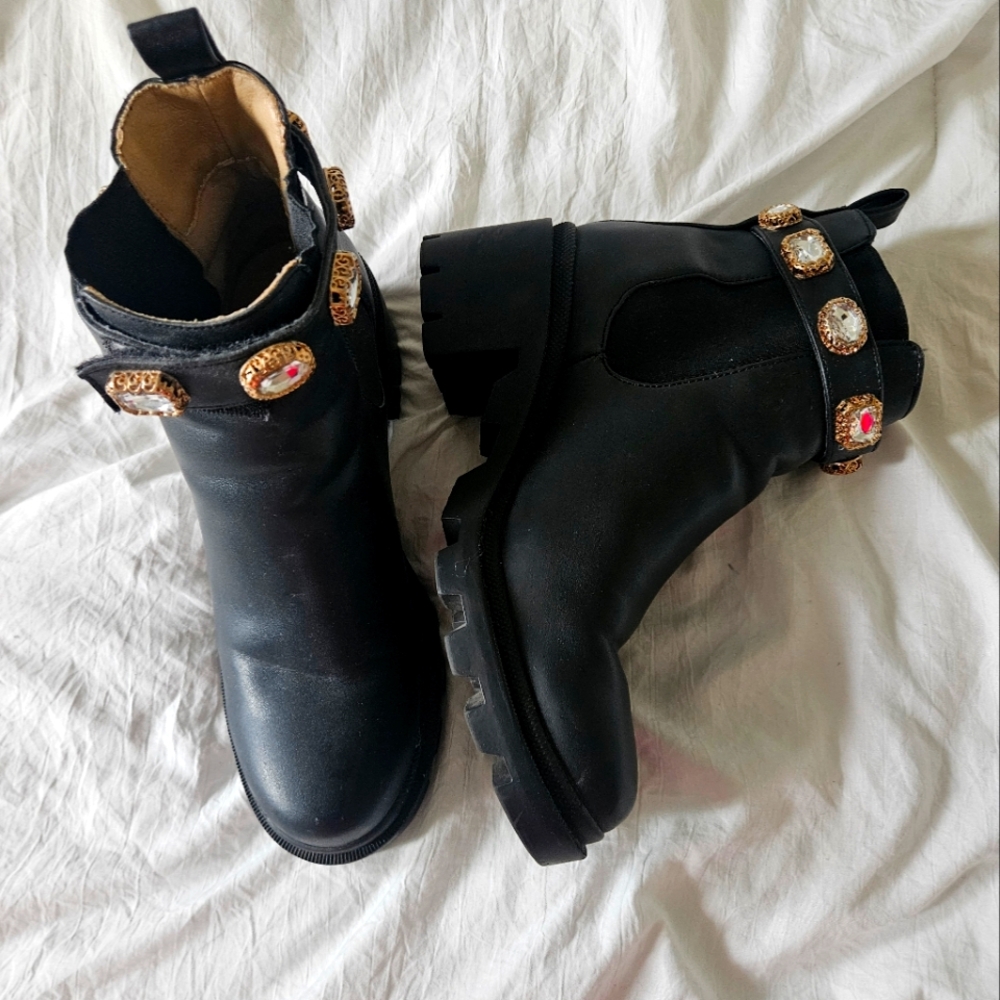 Steve Maden Black Ankle Boots with Jewel Accents